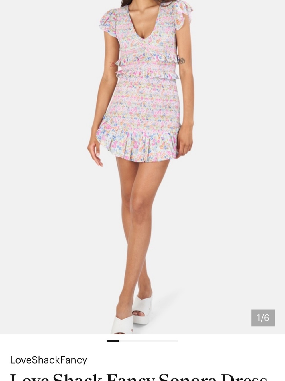 LoveShackFancy Pink Floral Smocked Mini Skirt